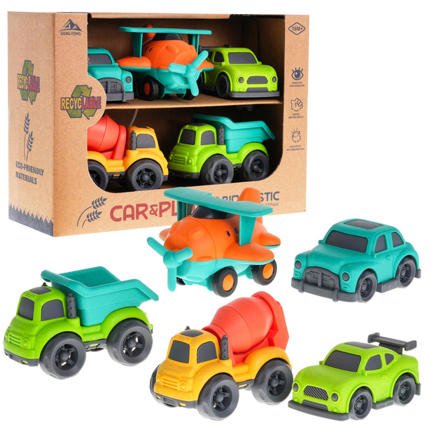 Zestaw 4 Pojazdów + Samolot z BIOplastiku dla Dzieci